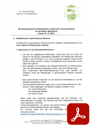Deckblatt: Mindeststandards für Gottesdienste in der Zeit der Corona-Pandemie<br>für das Bistum Magdeburg vom 20.10.2021